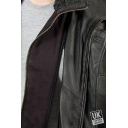 Men's Leather Coat in Black - Elswick - Collar removal