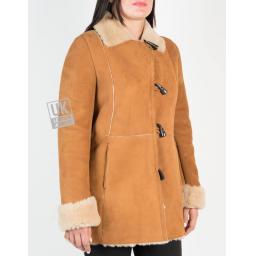 Womens Tan Shearling Sheepskin 3/4 Length - Verity - Verity - Front Right