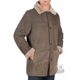 Mens Shearling Sheepskin 3/4 Length Coat - Sunningdale - Grey - Turn Back Cuffs