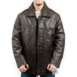 Men's Brown Cow Hide Car Coat - Plus Size - Walton - Front