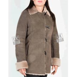 Womens Grey Shearling Sheepskin Jacket - 3/4 Length - Verity - Front Interior