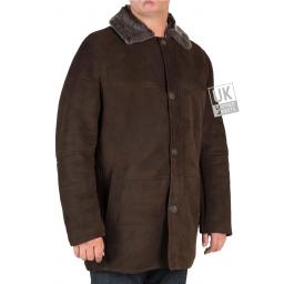 Mens Shearling Sheepskin 3/4 Length Coat - Sunningdale - Brown - Front