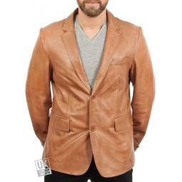 Men's Tan 2 Button Leather Blazer - Double Vent - Superior - Front