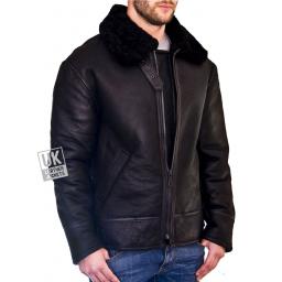 Men's Shearling Sheepskin Flying Jacket - Atlas - Black Wool - Lining