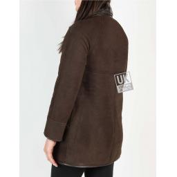 Womens Brown Shearling Sheepskin Car Coat - Honor - Back