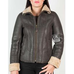 Womens Sheepskin Jacket - Funnel Neck Zip Thru Collar - Ella - Front