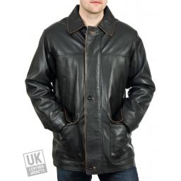 Men's Black Leather Coat Jacket - Hip Length - Hamilton - Main