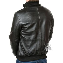 Men's Black Leather Bomber Jacket - Pacific - Back