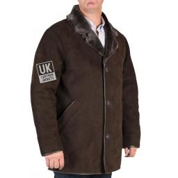 Mens Brown Shearling Sheepskin Car Coat - Foxhills - Side View