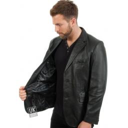 Men's 2 Button Black Leather Blazer - Single Vent - Lining