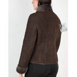 Womens Brown Shearling Sheepskin Jacket - Aspen - Back