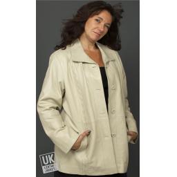 Ladies Stone Ivory Leather Coat Jacket - Aurora - Front 2