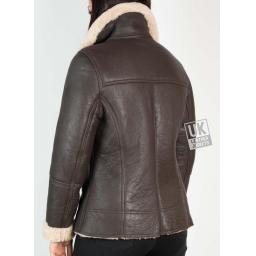 Womens Shearling Sheepskin Jacket - Anara - Mocha Cream - Back with Collar up