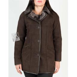 Womens Brown Shearling Sheepskin Car Coat - Honor - Revered Collar