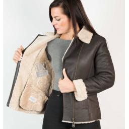 Womens Shearling Sheepskin Jacket - Anara - Cream Wool - Lining