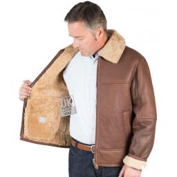 Mens Shearling Sheepskin Flying Jacket - Calibre - Chestnut Tan - Wool Interior