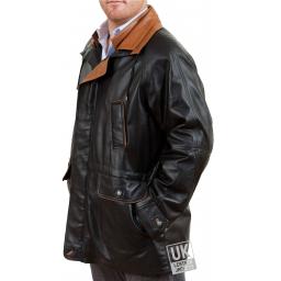 Men's Black Contrast Leather Parka Coat - Huxley - Main