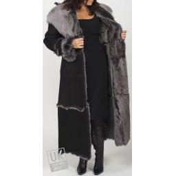 Finest Full Length Hooded Toscana Lambskin Coat in Black - Luna - Lining