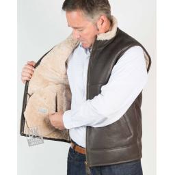 Mens Shearling Sheepskin Gilet - Vancouver - Brown - Inside Zip Pocket