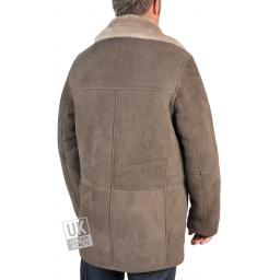 Mens Shearling Sheepskin 3/4 Length Coat - Sunningdale - Grey - Back