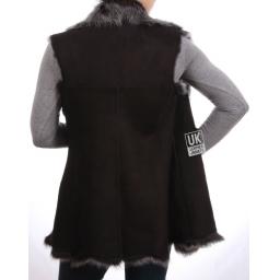 Long Toscana Sheepskin Gilet - Black Snow Tipped - Back Open