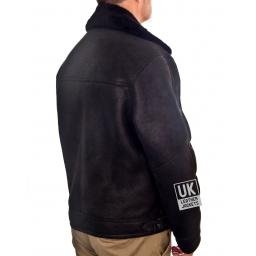 Mens Black Shearling Sheepskin Flying Jacket - Vail - Back