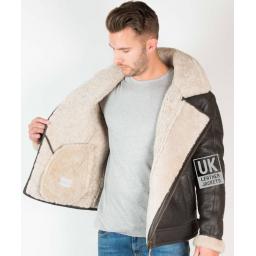 Mens Dark Brown Shearling Sheepskin Flying Jacket - Vail - Lining