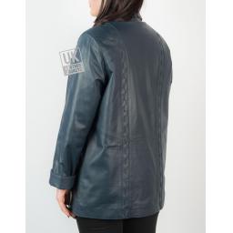 Ladies 3/4 Length Blue Leather Coat Jacket - Faith - Back