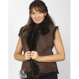 Women's Brown Honey Tipped Toscana Sheepskin Gilet - Plus Size - Front