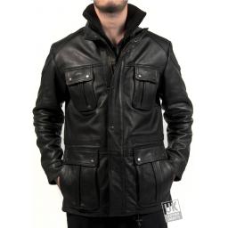 Men's Vintage Racing Leather Jacket in Black Hide - Flint - Front