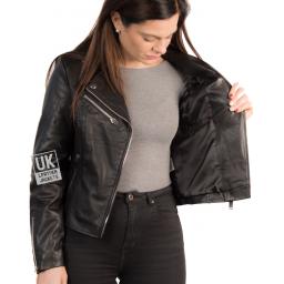 Womens Black Leather Biker Jacket – Eden - Lining