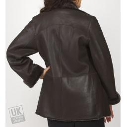 Finest Shearling Sheepskin Hip Length Jacket - Felice - Dark Brown - Rear