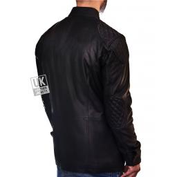 Mens Black Leather Hip Length Jacket - Forbes - Back