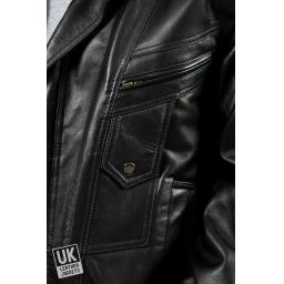 Men's Black Leather Jacket - DeNiro - Detail