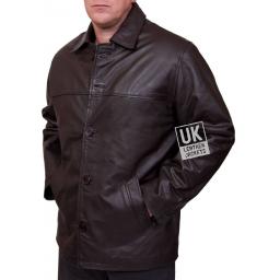 Men's  3/4 Length Brown Hide Leather Jacket - Plus Size - Moore -Front