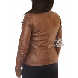 Women's Tan Leather Biker Jacket - Leone - Back