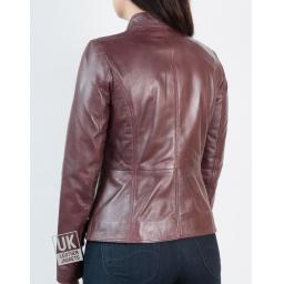 Women's Burgundy Leather Jacket - Leone - Back