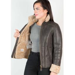 Womens Sheepskin Jacket - Funnel Neck Zip Thru Collar - Ella - Wool Lining