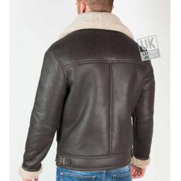 Mens Dark Brown Shearling Sheepskin Flying Jacket - Vail - Back