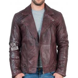 Mens Leather Biker Jacket - Hurricane - Burgundy