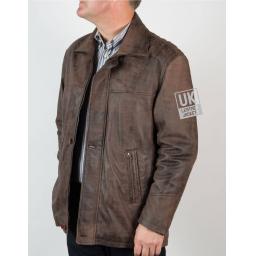 Men's Nubuck Coat in Vintage Matt Brown - Elswick - All Leather Collar