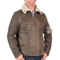 Mens Shearling Sheepskin Flying Jacket - Whistler - Antique Matt Brown - Front