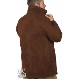 Finest Men's Dark Tan Shearling Lambskin Car Coat - Envoy - Rear