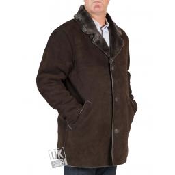 Mens Brown Shearling Sheepskin Car Coat - Foxhills - Front