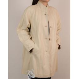 Women's Ivory Leather Swing Coat - Jewel - Front