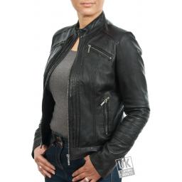 Ladies Black Leather Jacket - Lima - Front