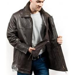 Men's Brown Cow Hide Car Coat - Plus Size - Walton - Detachable