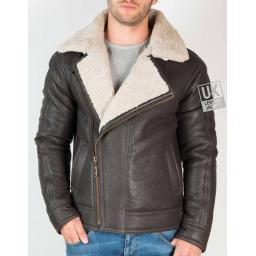 Mens Dark Brown Shearling Sheepskin Flying Jacket - Vail - Front