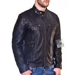 Men's Black Leather Biker Jacket - Phoenix - Front