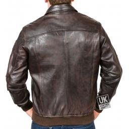 Men's Brown Leather Bomber Jacket - Tornado - Back 2